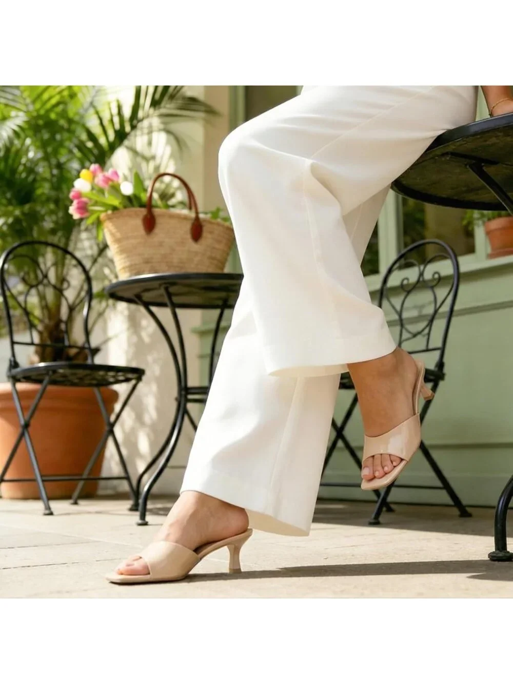 Women's Nude Sandals Square Open Toe Low Heels Comfortable Kitten Heels Shoes